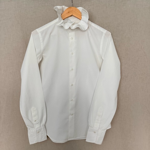 Ralph Lauren | White Ruffle Collar Button Up - Picture 3 of 10